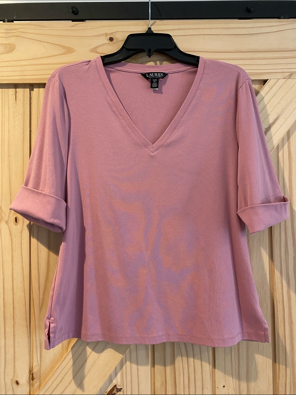 Lauren Ralph Lauren Dusty Pink V-Neck Short Sleeve Tee, XL